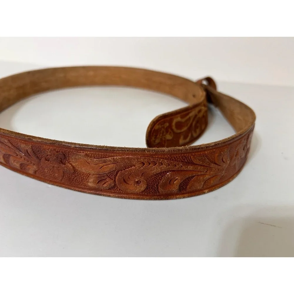 Tool Craft Top Grain Cowhide Leather Carved Tooled Belt Size 40‎ Brass Buckle